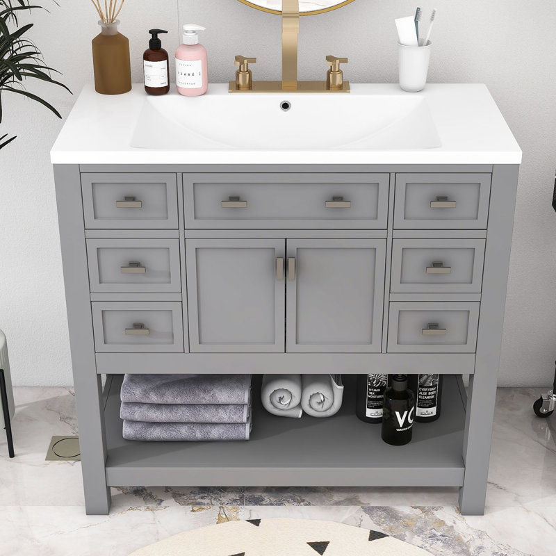 Winston Porter Rahib Bathroom Storage Cabinet with Top Sink, Doors and Drawers | Wayfair